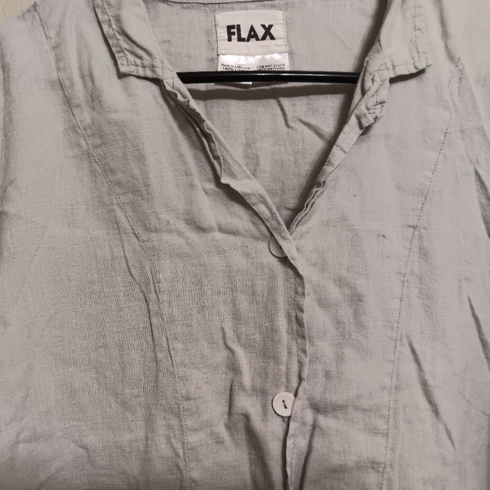 Flax Gray Linen Oversized Button Front Shirt Top - image 2